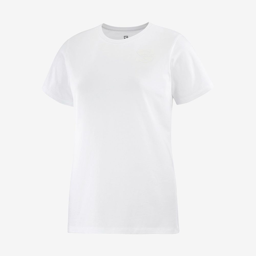 Salomon Singapore Womens T-shirts - OUTLIFE SMALL LOGO SS W White | 06182-ARIC